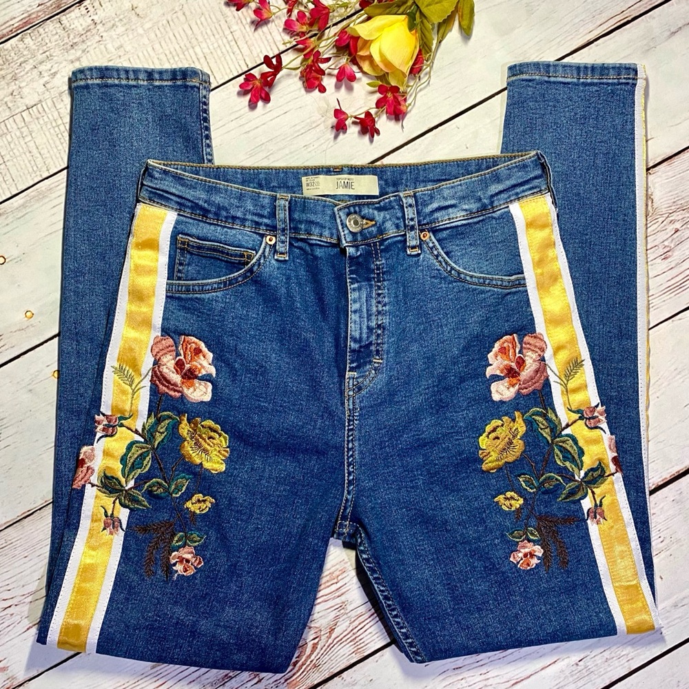 Topshop High Rise Jamie Floral Skinny Jeans